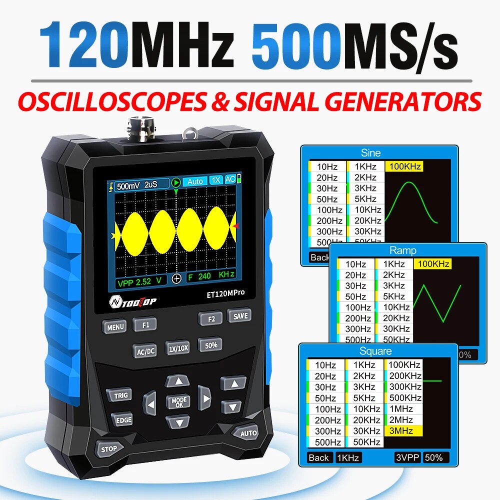 Digital Storage Oscilloscope 100Mhz - Tooltop et120mpro portátil 120mhz 500 ms/s